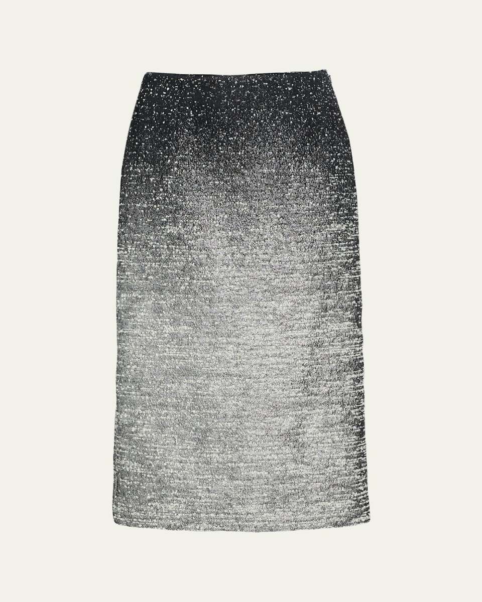 Ombre Metallic Boucle Jacquard Midi Pencil Skirt